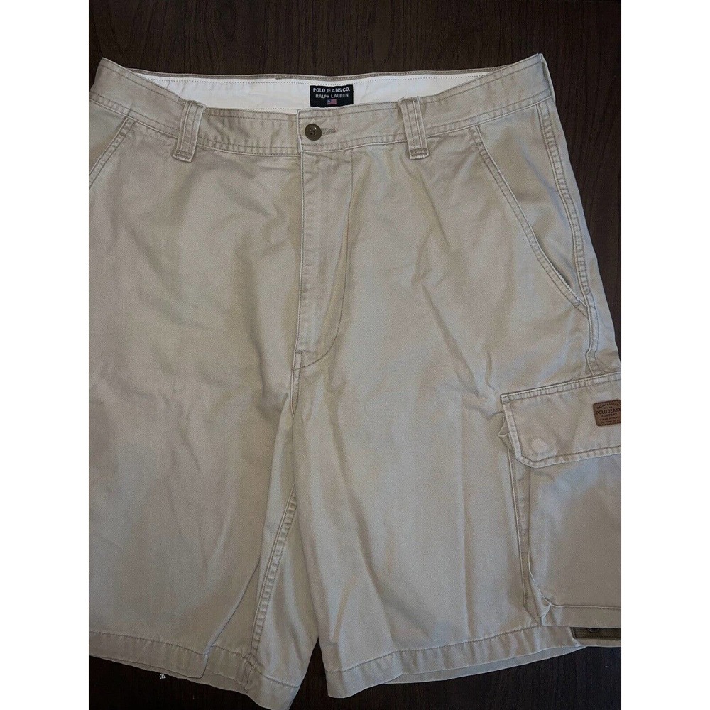 POLO JEANS CO RALPH LAUREN LT KHAKI MILITARY CARGO SHORTS SIZE 36